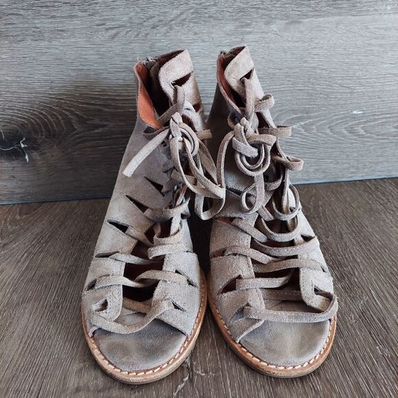 Jeffrey Campbell Corwin Lace Up Suede Block Heel Bootie Sandal 10 - Picture 2 of 12